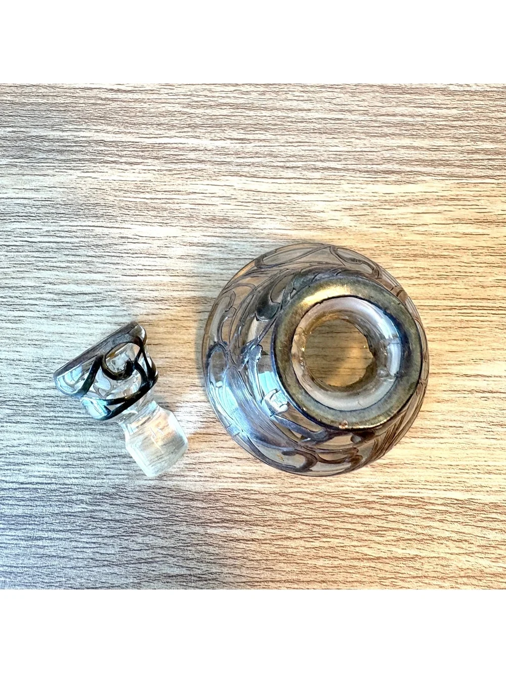 Antique 999 Fine Silver Overlay Perfume Bottle Decanter Glass Stopper